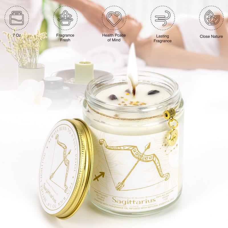 YTENTE Sagittarius Zodiac Sign Candles Gift  Zodiac Sign Crystals Candles Jar  Astrology Lavender Scented Soy Stones Candles Best Friends Gifts for Women Men Sister Brother Funny Birthday Gift - Image 3